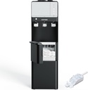 3-in-1 Top-Loading Water Dispenser with Ice Maker, Hot and Cold Water Cooler for 3 or 5 Gallon Bottle, Includes Child Safety Lock & Nightlight, Water and Ice Dispenser for Home, Office, Black