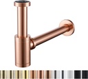 RANDOM Brass Contemporary Round Bottle P Trap 1 1/4 Basin Sink Waste Drain P Trap Kit, Copper Satin, Also Red Antique Copper（Brushed Rose Gold）