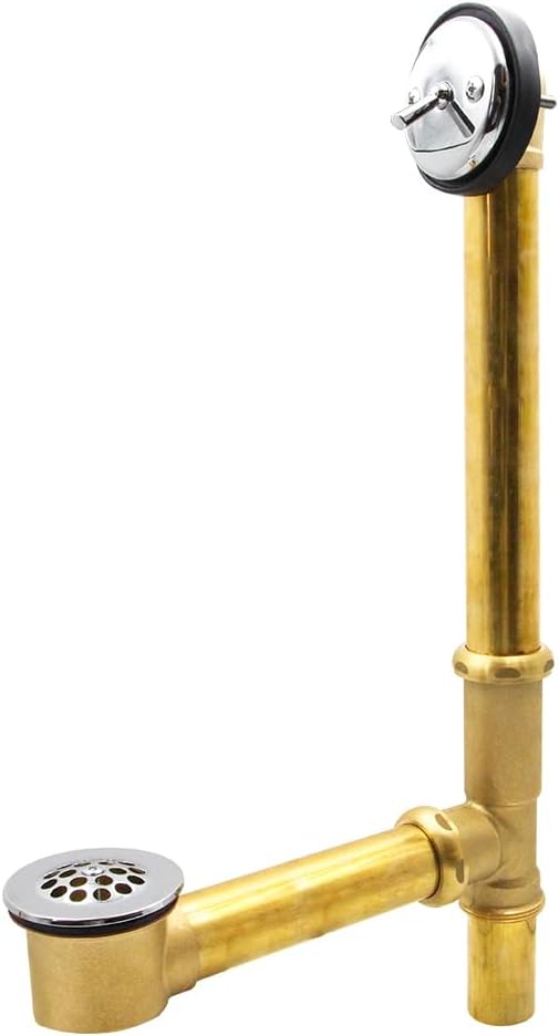 ZM 20"-22" All Brass Lift and Lock Two-Hole Bath Waste Drain Kit, with Chrome Plated Grid Drain