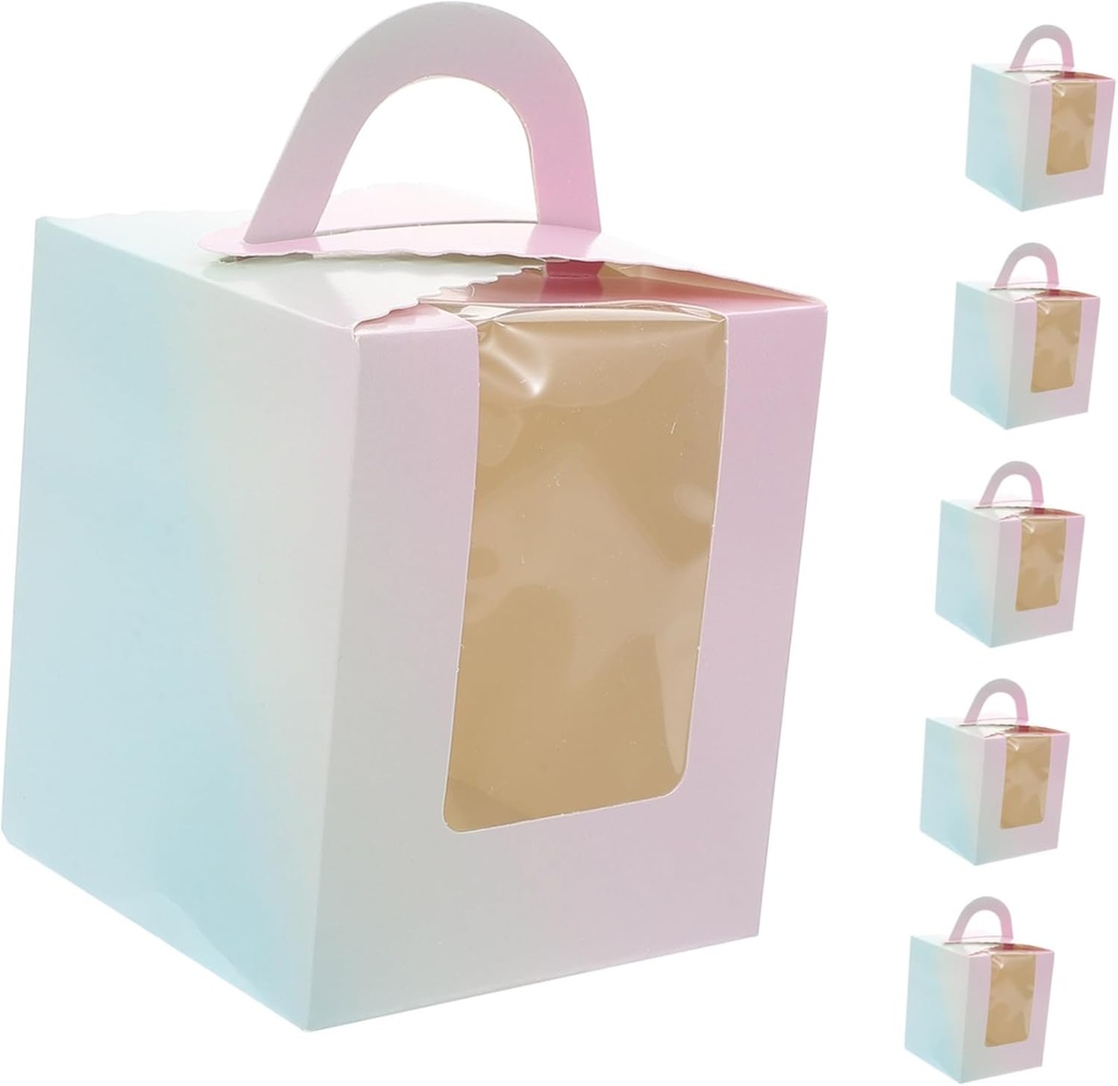50pcs Cupcake Boxes Window Small Mousse Cake Packaging Containers for Bakery Portable Dessert Boxes for Events and Gradient Design