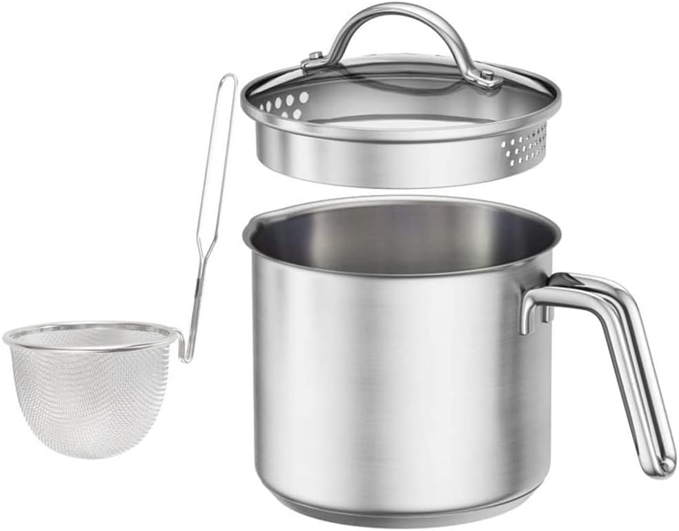 8 Cup Saucepan With Glass Lid,1.5QT Multipurpose Small Pasta Pot with Insert Steamer Basket for Boiling Sauce, Gravies, Pasta, Noodles
