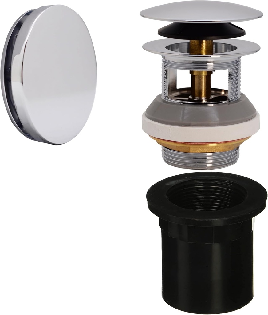 Westbrass D980LTBAA-26 1-1/2" NPSM Integrated Overflow Drain Trim Kit with Illusionary No-Hole Overflow and ABS Adapter, Brass, Polished Chrome