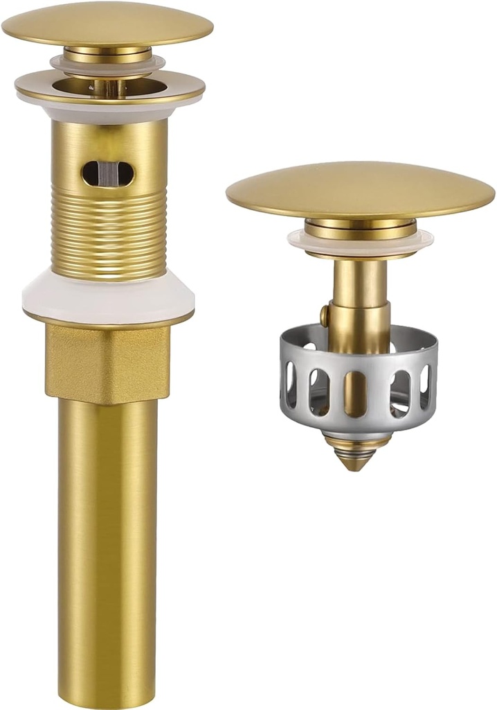 Pop Up Drain, All Metal Bathroom Sink Drain Stopper with Overflow, Vessel Sink Drain Assembly with Detachable Basket Stopper, Anti-Clogging Vessel Sink Drain Strainer