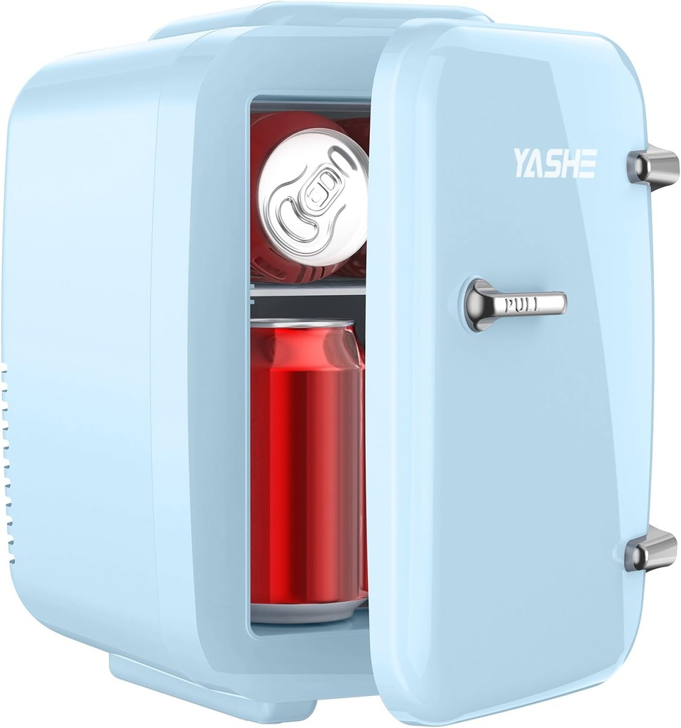 Mini Fridge, 4 Liter/ 6 Cans Small Refrigerator for Bedroom, 110V AC/ 12V DC Thermoelectric Cooler and Warmer for Drink Office Dorm Car, Blue