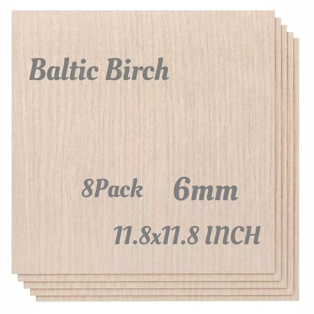 1/4 Baltic Birch Plywood - 11.8 x 11.8 inch, Pack of 8, 6mm Baltic Wood Sheet for Lasers