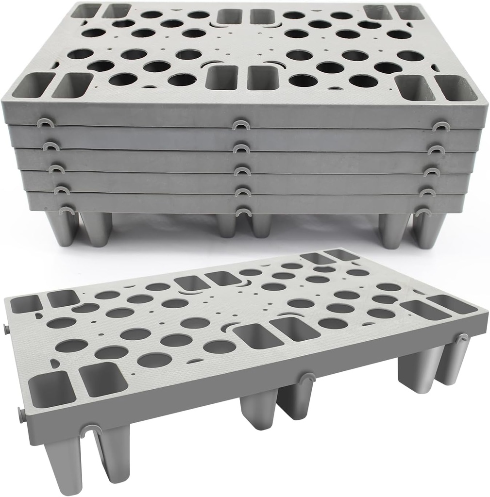 Plastic Pallets, 6pcs Gray Lightweight Nestable Polyethylene Pallets, Moisture-Proof Floor Pallets, Mini Spliceable Plastic pallets for Basement Storage Kitchen Garages L 19.7" x W 11.8"x H 3.9"