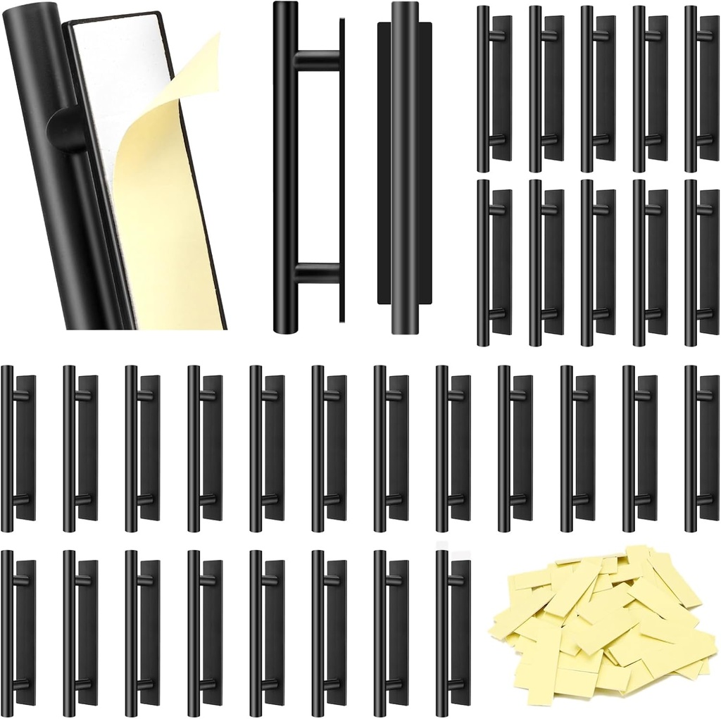 Self-Stick Push Pull Helper, 30 Pack Stick Drawer Pulls Stick on Handle ABS Plastic Adhesive Door Handles Pulls Peel and Stick Cabinet Handles for Kitchen Cabinet Sliding Door Furniture(Black)