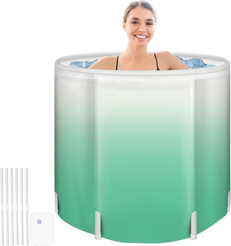 Portable Foldable Bathtub for Adults - Collapsible Travel Tub for Camping, Home & Spa - Space Saving, Durable PVC (Green Gradient)