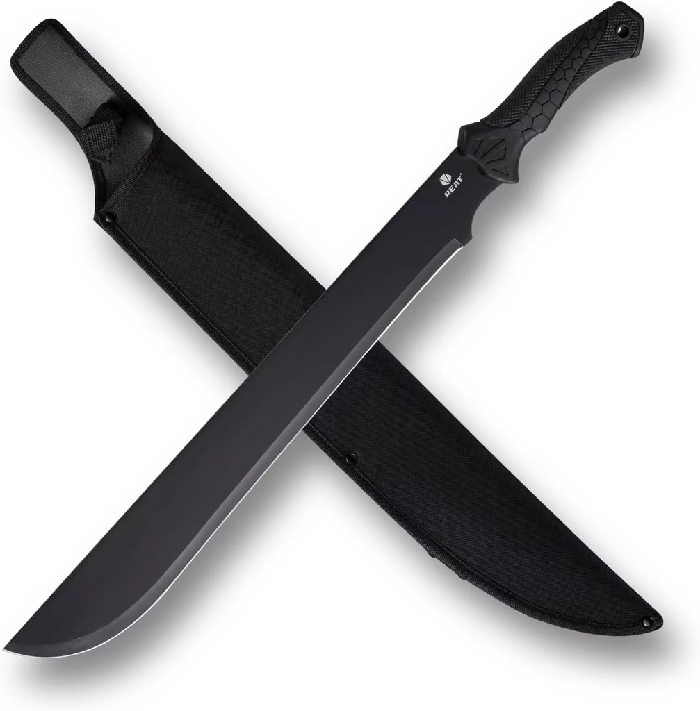 REAT Machete Heavy Duty with Sheath,24-inch Full Tang 420 Stainless Steel Blade,Non-silp Rubber Handle for Yard Work, Cutting Trees,Camping,Outdoor (Black)