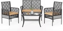 4 Piece Patio Furniture Set, Outdoor Wicker Chairs Rattan Conversation Sets with Cushions and Glass Coffee Table for Porch Garden Poolside Backyard, Khaki