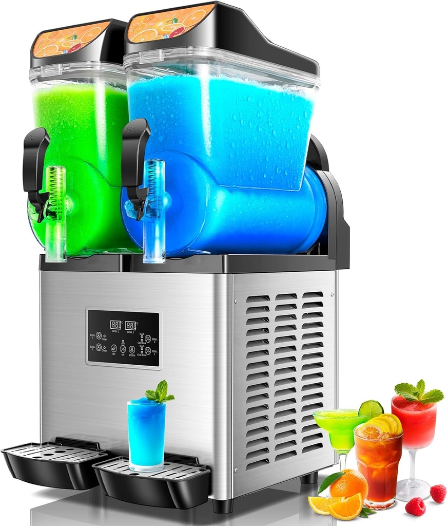 Slushy Machine,15L x2 Double Tanks Comercial Margarita &Slushie Machine,120+ Cups 1000W 110V Electric Large Daiquiri Machine with Self-cleaning Mode,for Home Party Restaurants Cafe Bars