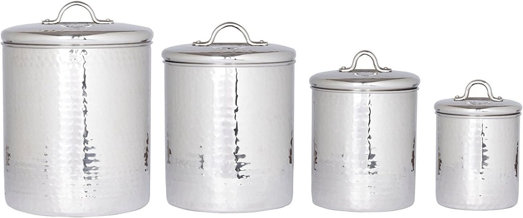 Old Dutch 4 Piece Hammered Canister Set, Stainless Steel