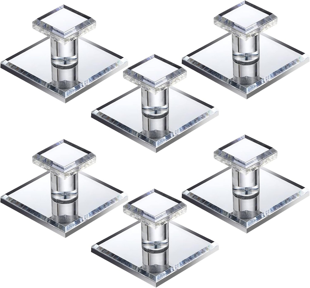 Tatuo 6 Pcs Stick on Knobs Adhesive Cabinet Handles Acrylic Mirror Pull Handles Clear Beveled Mirror Knobs Small Square for Cabinet Wardrobe Windows Drawer Door(1.5'' X 2'')