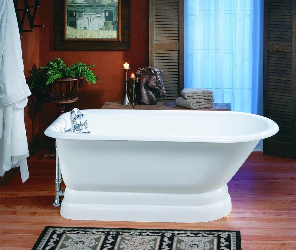 Cheviot 2119-WC-6 Products Traditional Cast Iron Bathtub with Pedestal Base and Flat Area for Faucet Holes Custom 6" Drilling, 24" x 61" x 30", White