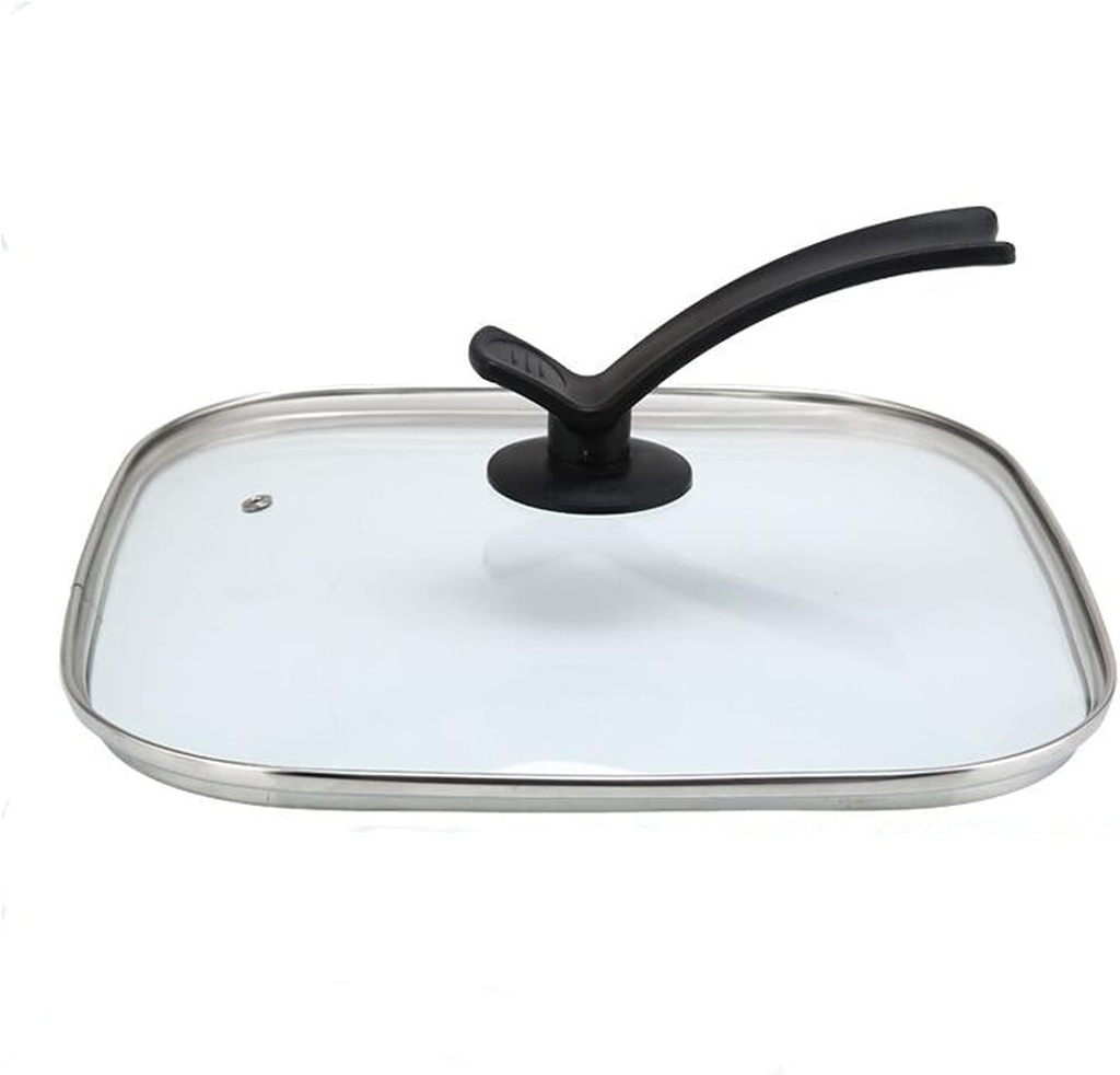 Pan Lid Square Pot Lid with Black Handle, Multi-Function Tempered Glass Lid Household Electric Hot Pot Lid with Steam Hole Cookware Lid Glass Lid