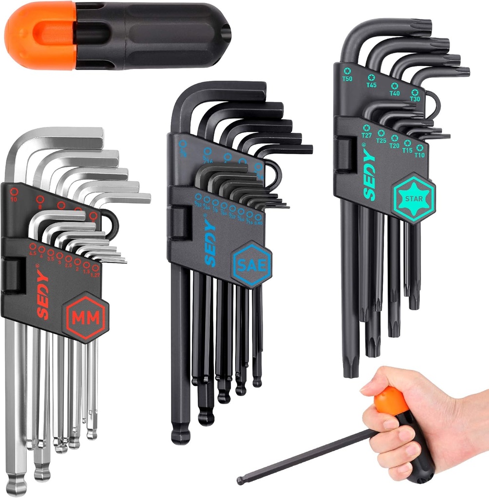 36-Pieces Ultimate Allen Wrench Set, Premium Hex & Torx Key Set, SAE & Metric Hex, Ball End Torx Wrenches with Extra