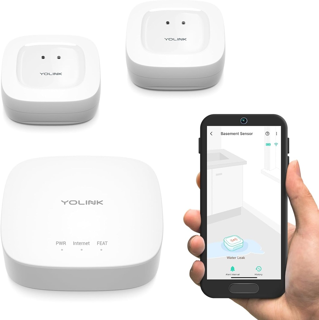 YoLink Smart Home Starter Kit: Hub & 2-Pack Water Leak Sensor 1, LoRa Up to 1/4 Mile Open-Air Range, SMS/Text, Email & Push Notifications, w/Alexa, IFTTT, Home Assistant