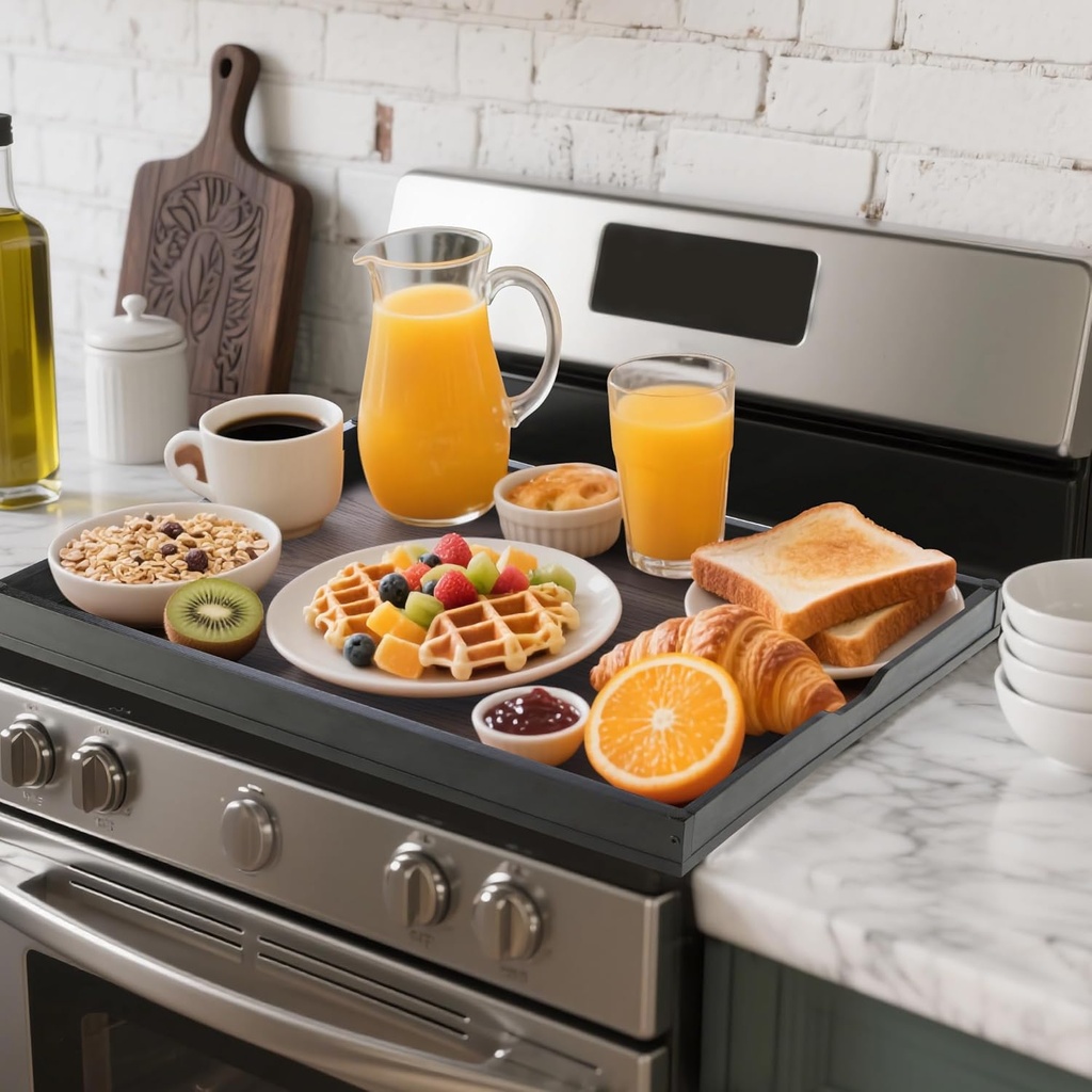 Stove Top Covers for Gas Burners and Electric Stove, 30"L x 22"W x 2.4" Gas Stove Cover, Wooden Cutting Boards/Sink Cover for Kitchen, Tray for Kitchen Counter Space (Black)