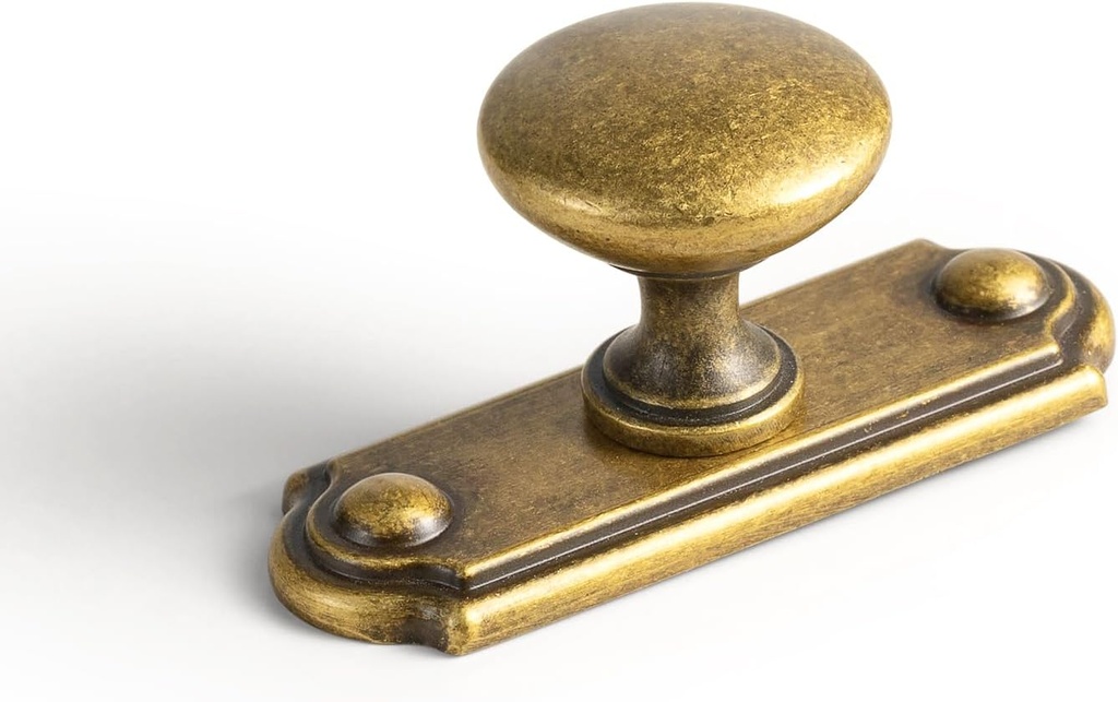 Goo-Ki Antique Brass Cabinet Knobs with Back/Base Plate - 6pack Vinatge Retro Brass Drawer Knob with Spacer Single Hole/Screw Pulls Handles Zinc Alloy Kitchen Hardware