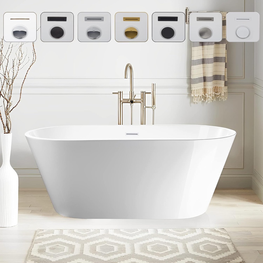 Vanity Art 67" X 32" Non-Slip Acrylic Freestanding Bathtub | Contemporary Design Soaking Tub with Overflow and Pop-up Drain, UPC Certified VA6815-NLW-PW