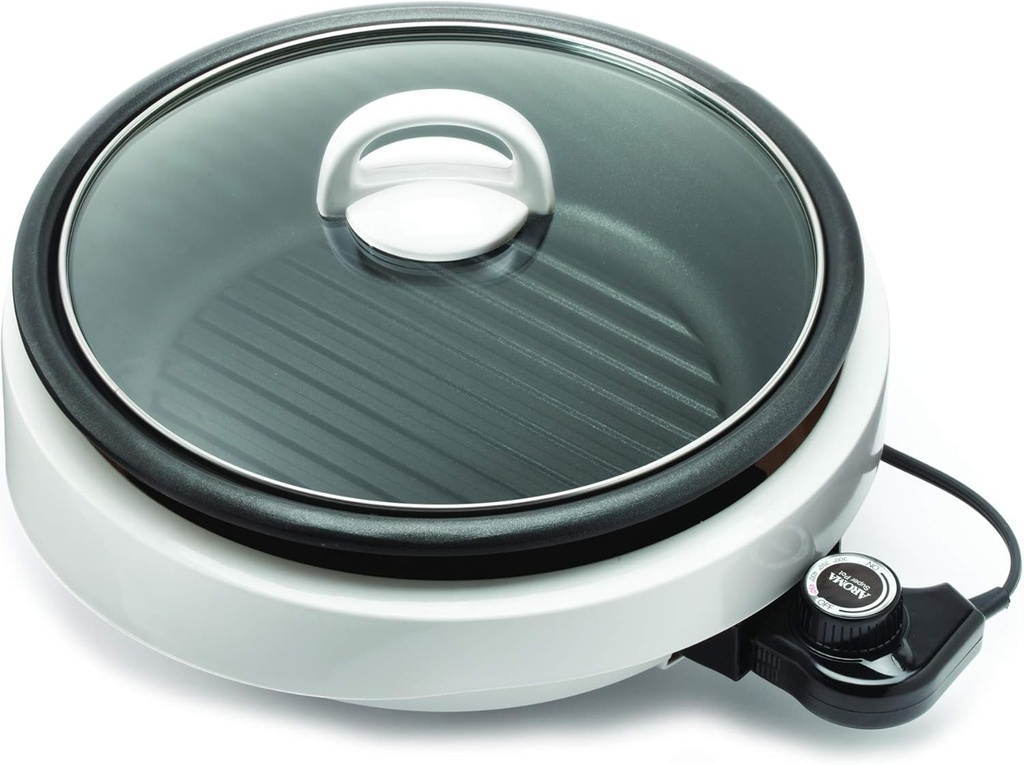 Aroma Housewares GRILLET 3 in 1 Indoor Grill Pot, Slow Cooker and Steamer with Temperature Control, Smokeless Nonstick Electric Grill with Tempered Glass Lid, 3 Quart, 10 Inch