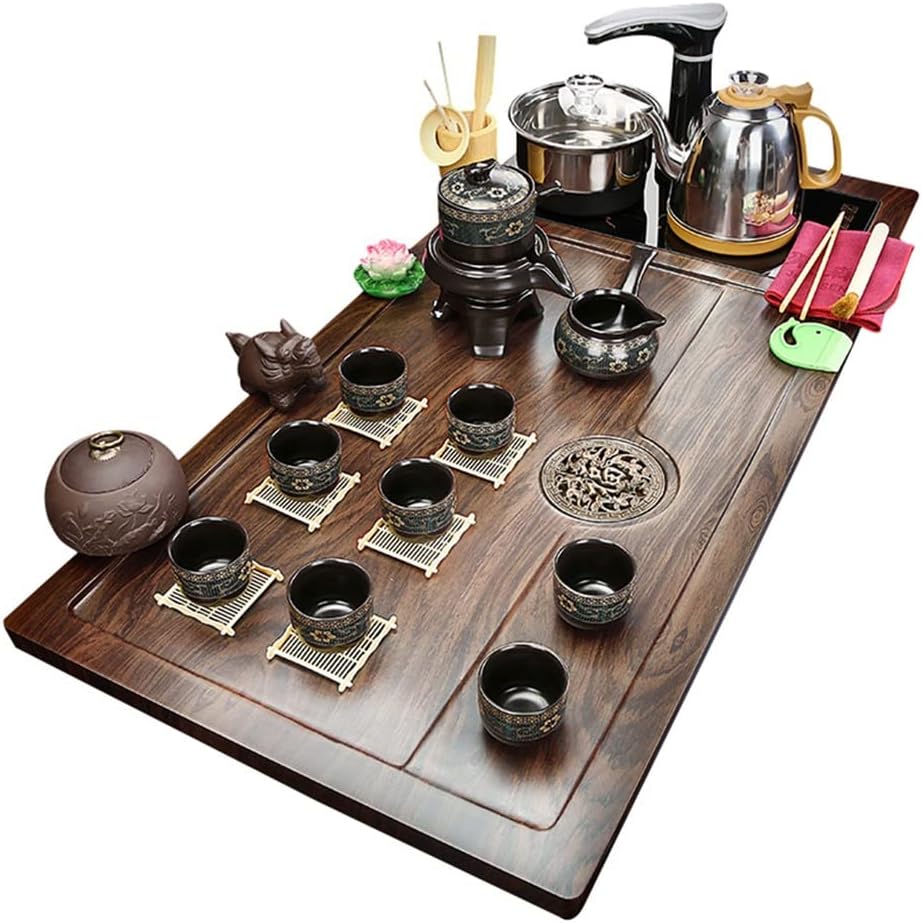 Ceramic Kung Fu Tea Set Tea Service,Tea Serving Tray Kung Fu Tea Set with Wood Chinese Tea Set,Household Simple Ceramic Cup Electric Hot Pot Coffee Table Tea Ceremony Tea Set (Style)
