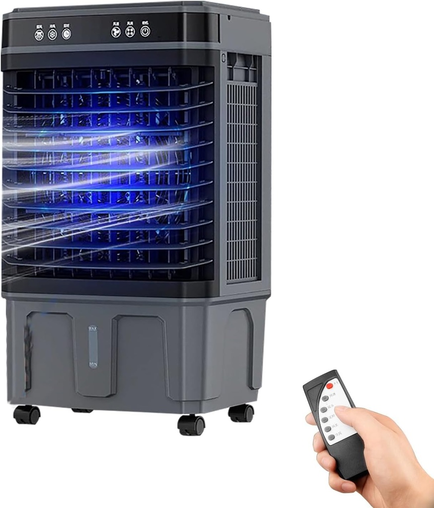 Portable Evaporative Air Cooler, 3 Speed Swamp Cooler with 120° Oscillation, 5/8/10 Gal Water Tank, 12hrs Timer, Remote Control, for Home & Office(80x43x32cm/31x17x13in)