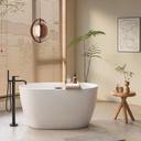 47 Inch Oval Acrylic Freestanding Bathtub Soaking Tub Modern Freestanding Bath with Chrome Overflow Pop-Up Drain Leveling Feet Gloss White