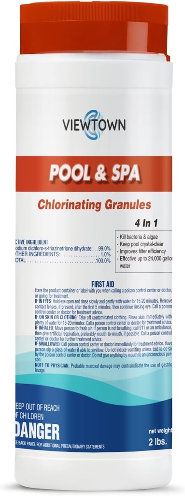 2LBs Chlorinating Granules for Pools, Spas & Hot Tubs - Kills Bacteria & Algae, Fast-Dissolving Formula