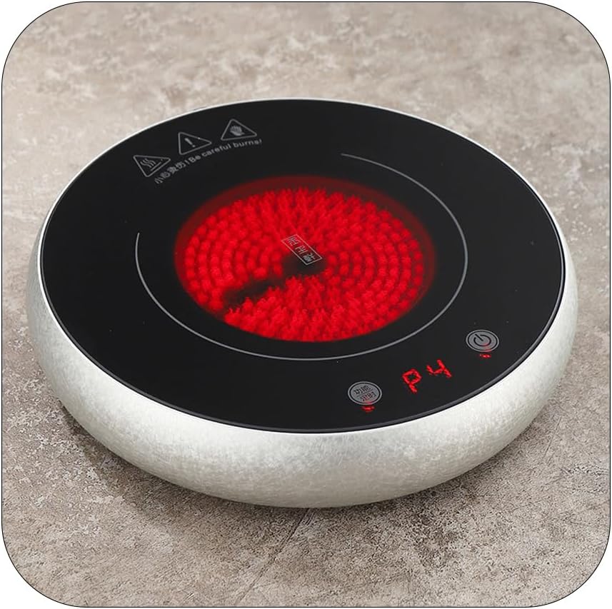 Electric Ceramic Tea Stove, Black, Zinc Aluminum Alloy, Mini Ultra-Thin Design, 5-Speed Adjustable Temperature, Infrared Heating Technology, 9.5cm Heating Zone (Silver Ice Flower)