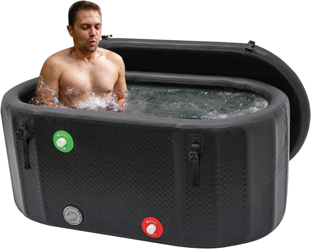 Inflatable ice Bath Complete Set, Cold Therapy for Athletes & Beginners, Experience The regenerative Cold at Home - ice Bath tub with Insulation & Metal Frame (Black, 150*80*67cm/59*31*26in)