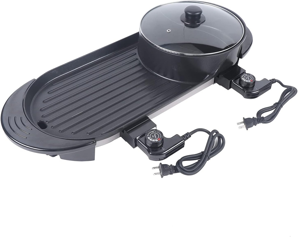 2 in 1 Electric Hot Pot with Grill, 110V 2200W Electric Korean BBQ Grill Indoor & Outdoor Electric Grill & Hot Pot Combo for Family, Party, Separate Temperature Control
