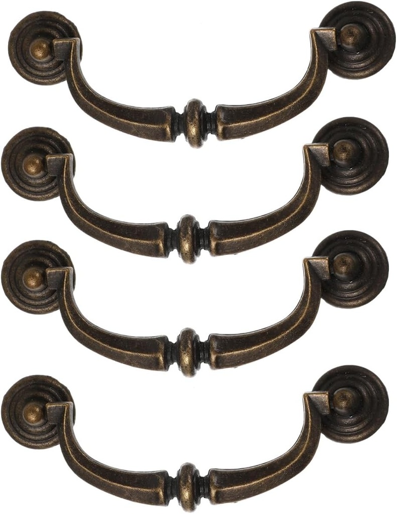 Amosfun 4pcs Vintage Bronze Decorative Cabinet Pull Handles for Drawer Closet and Furniture Premium Simple Style Antique Design
