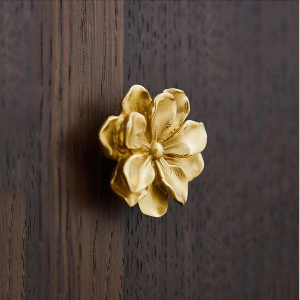 6 Pieces Solid Brass Flower Knob Handles for Cabinets and Flower Shape Drawers Knobs Wardrobe Pulls Door Knobs (6)