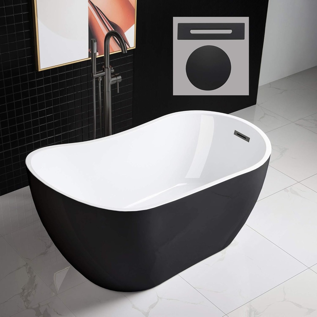 WOODBRIDGE Black B1807 MB-Drain &O Bathtub (B1807 Black -MB-Drain &O)