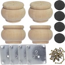 2 Inch Wooden Furniture Legs, Solid Wood Unpainted Replacement Furniture Legs, Cabinet Legs/Desk/Sofa/Bookcase Bun Feet, DIY Wooden Round Legs with Mounting Plate & Screws Set of 4 (2 Inch)