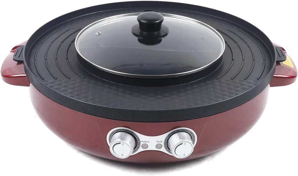 2 in 1 Hot Pot with Grill, 2200W 110V Electric Smokeless Grill and Hot Pot BBQ Grill Soup Shabu Pot, Multi-function Smokeless Barbecue Grill for Family and Friends Gathering