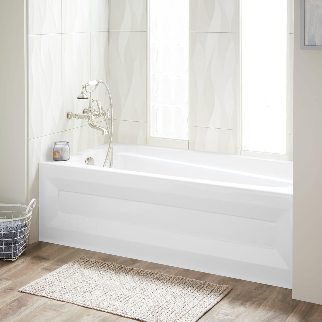 Signature Hardware 446978 Bradenton 60" Three Wall Alcove Acrylic Soaking Tub with Pre-Drilled Overflow Hole - White