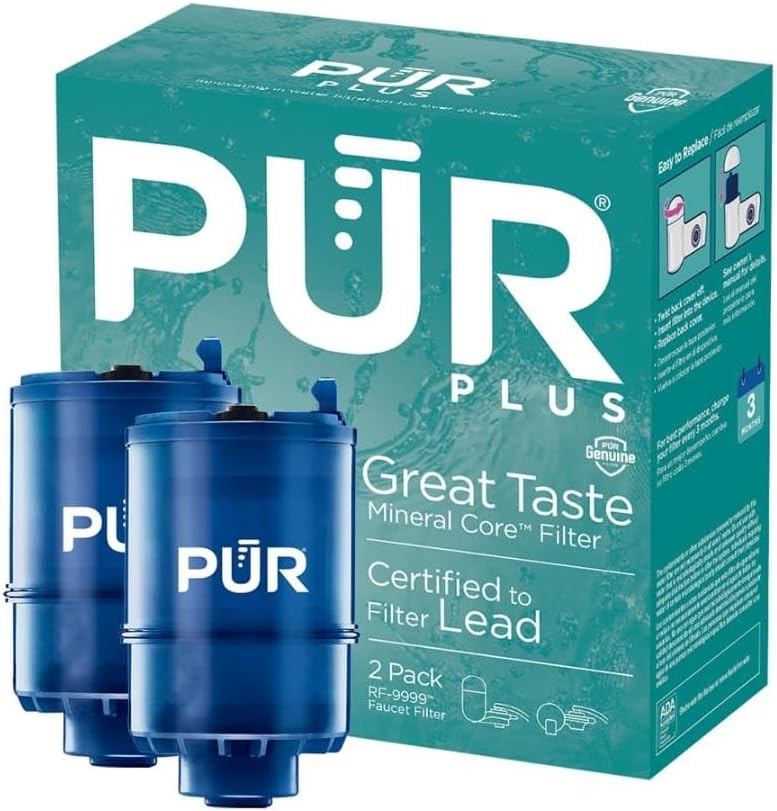PUR PLUS Faucet Mount Replacement Filter 2-Pack, Genuine PUR Filter, 3-in-1 Powerful, Natural Mineral Filtration, Lead Removal, 6-Month Value, Blue (RF99992)
