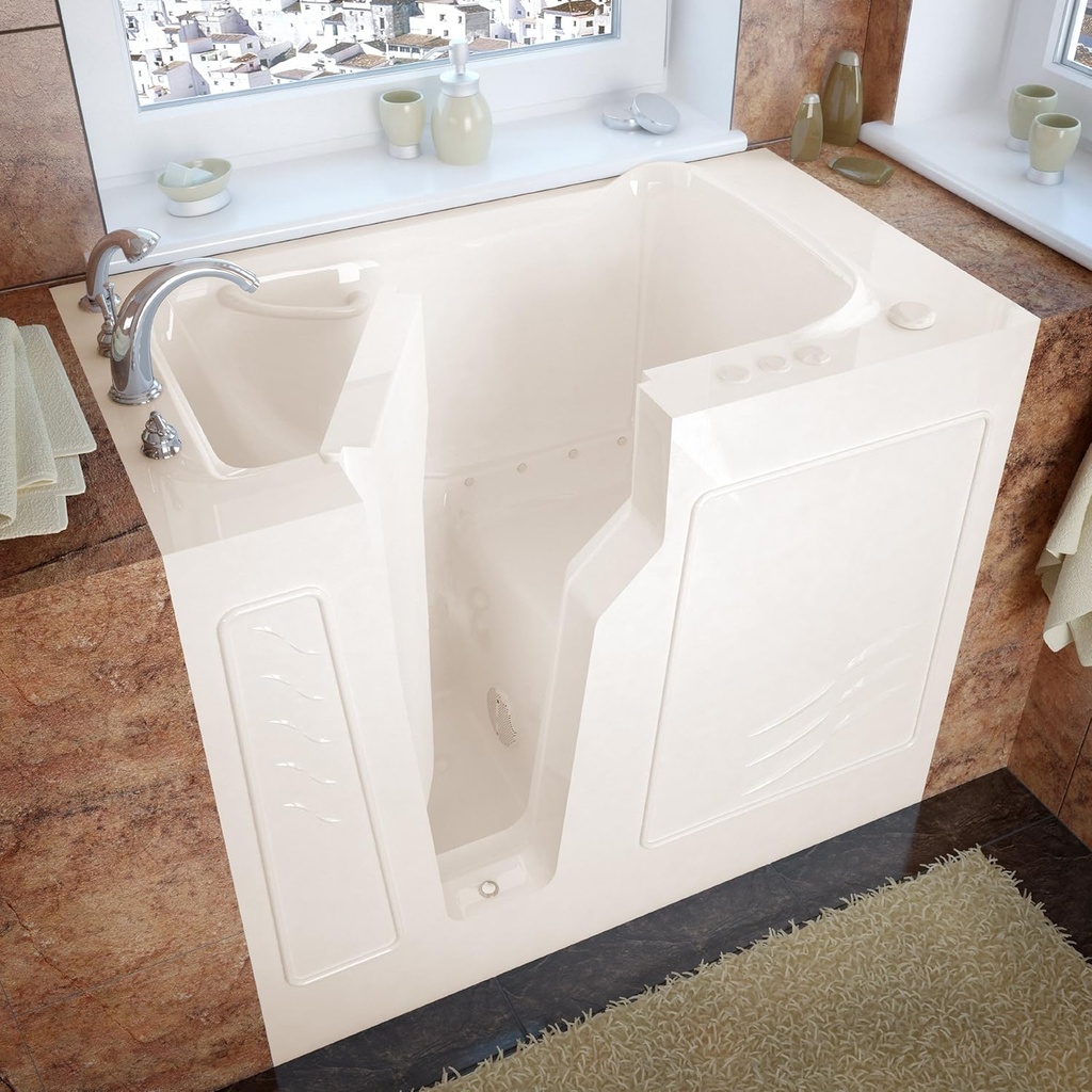 MT2646LBA 3-Side Enclosure 26 by 46 by 38-Inch Air Jetted Walk In Bathtub Spa Left Side Door, Biscuit