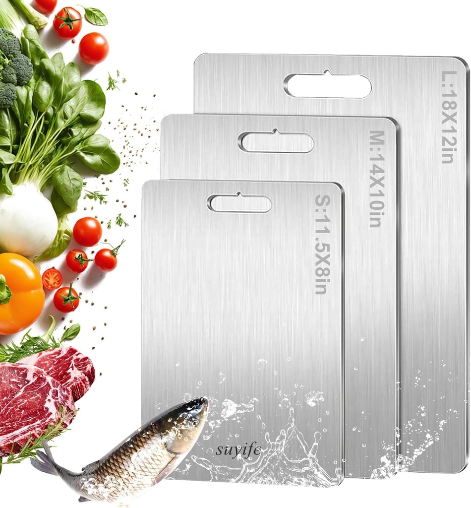 Titanium Cutting Board Set of 3,100% Pure Titanium Cutting Boards for Kitchen, 2025 New Double Sided Food-Grade Chopping Board for Cutting Meat Vegetable Fruit