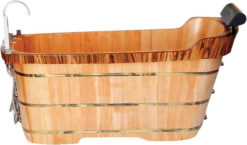 ALFI brand AB1148 59-Inch Free Standing Oak Wood Bath Tub with Chrome Tub Filler