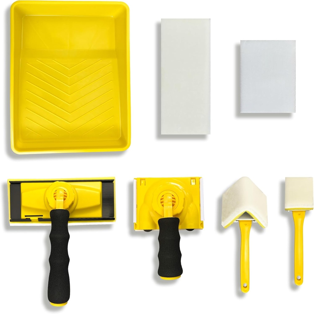 Paint Edger Tool Kit, 9 Inch Paint Pad Set, 7 PCS Paint Edger with Trim, Touch-Up Pad,Corner Wall and Ceiling Pad Painter,360° Rotation Handle Paint Edger Trimmer with Refill Pads