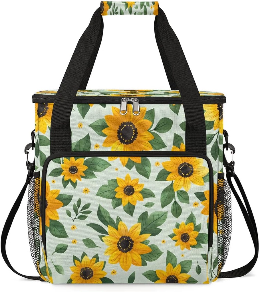 Lovely Sunflower Print Coffee Maker Carrying Bag Compatible with K-Mini or K-Mini Plus Portable Single Cup Coffee Maker Case with Pockets for K Cup Pods
