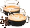 Espresso Cups Set of 2, 4 Oz Espresso Shot Glass, Double Spouts Glass Coffee Mugs,Small Cappuccino Cup with Handle, Espresso Machine Accessories