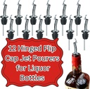 Tablecraft Wine Liquor Bottle Pourers, Hinged Flip Cap Jet Pourer, Dispenser Bar Tool for Controlled Pouring of Alcohol Drinks and Shots, Foodservice Jet Spout with Flip Cap for Bars, 12 Pieces