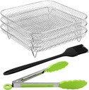 8" Air Fryer Rack for Air Fryer, Stainless Steel Three-Layer Air Flow Rack with Rus-tproof Oil Brush Food Clip,Air Fryer Accessories Fit all 5.8QT - 6QT Air fryer(Silver)