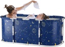 47'' Portable Bathtub for Adult, Foldable Collapsible Bathtub, Outdoor Hot Soaking Tub, Large Thicken Surround Tub for Ice Bath, Home Sauna, Sweat Steaming, Spa Barrel, Shower Blue