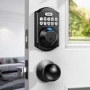 TEEHO TE002K Fingerprint Door Lock Set - Keyless Entry Door Lock with Handle - Door Knob with Keypad Deadbolt - Smart Locks for Front Door - Auto Lock - Easy Installation - Matte Black