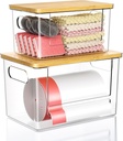 Trash Bag Dispenser 2 Pack (XL+S) - Acrylic Garbage Bags Dispenser with Bamboo Top, Trash Bag Holder Under Sink for Pantry, Kitchen, Laundry Room, Cabinet